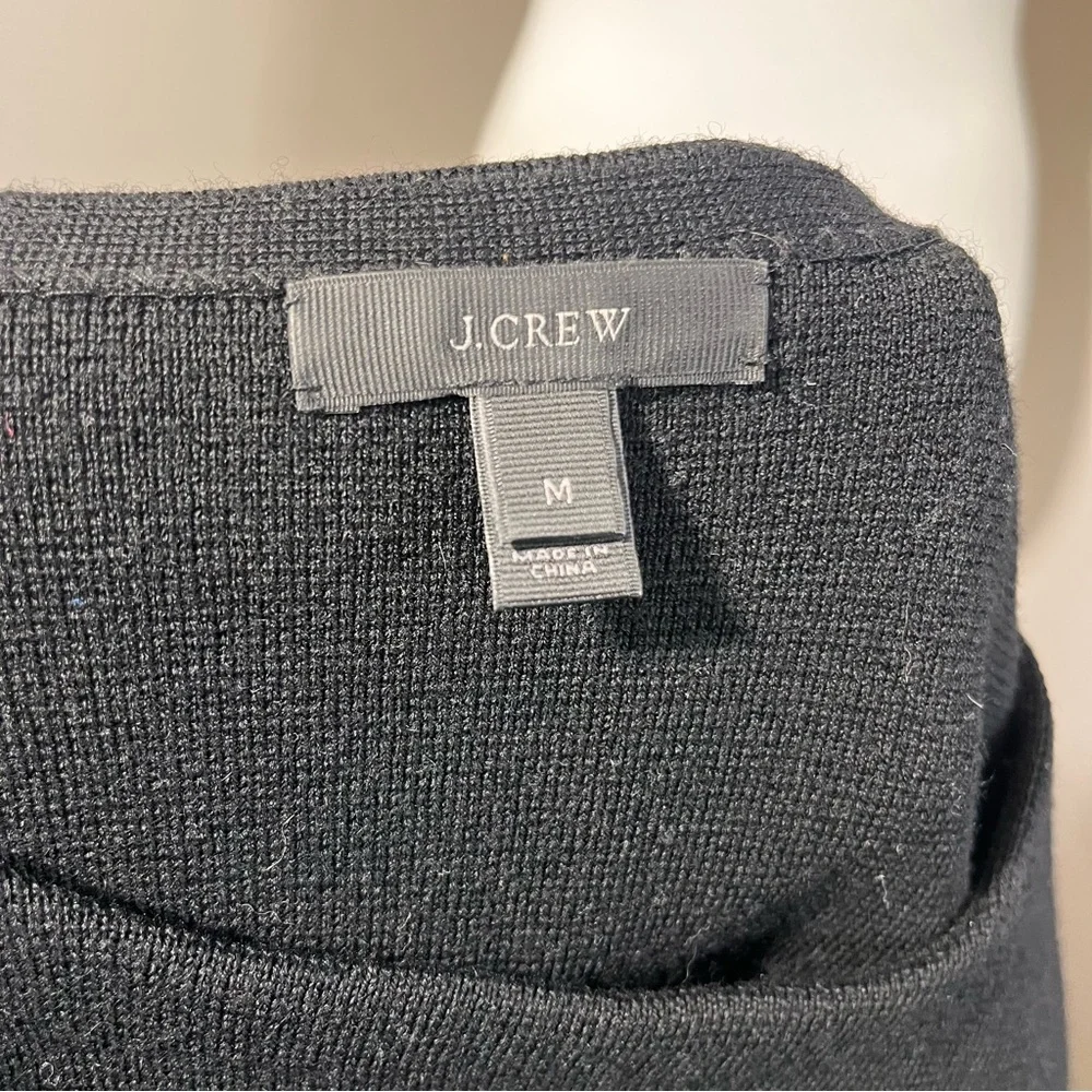 J. Crew Merino Wool Sweater Womens Medium Black Crewneck Leather Pockets